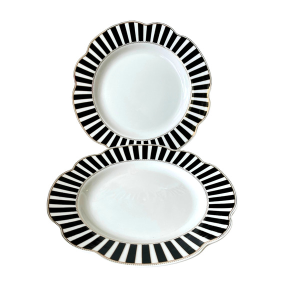 Grace Teaware Black & White Striped Porcelain Salad Plates 9in Set of 6 New - Picture 9 of 12